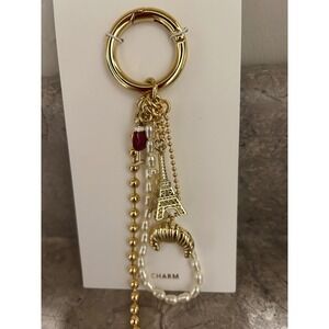 J.Crew Paris Bag Charm Keychain Gold Eiffel Tower Croissant Wine Pearl CA519 New